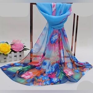 Floral Blue Multi-Color Lightweight Scarf - Women Accessories